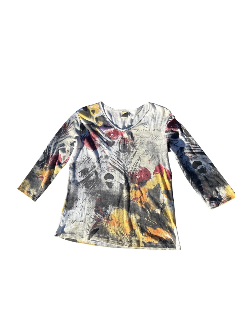 Y2K Abstract Print Long Sleeve Printed Top Yellow Grey